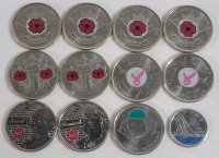 2006 - 2021 Canadian Colored Quarters & Dime . Twelve (12) Coins