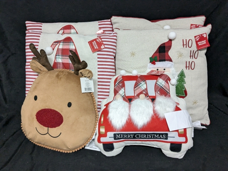 6 New Christmas Holiday Pillows : 4x Gnome & Santa 16" x 16" + 2x Character Pillows 14"
