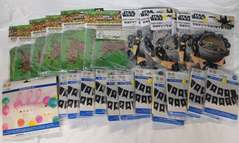 New - Large Lot HAPPY BIRTHDAY Banners . Star Wars , Minecraft , Costomizable Banner & Decorating Kit