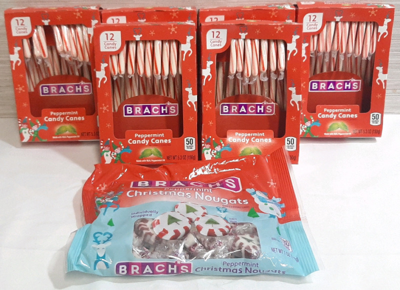 6 Packs of Peppermint Candy Canes & A Bag of Peppermint Christmas Nougats, Each Pack of Candy Canes Contains 12 Totalling 72 Canes, Bag is 7oz