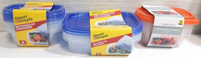 3 New Packs of Plastic Rectangular Tupperware Containers (13pcs Total, 21.3 fl oz & 37 fl oz)