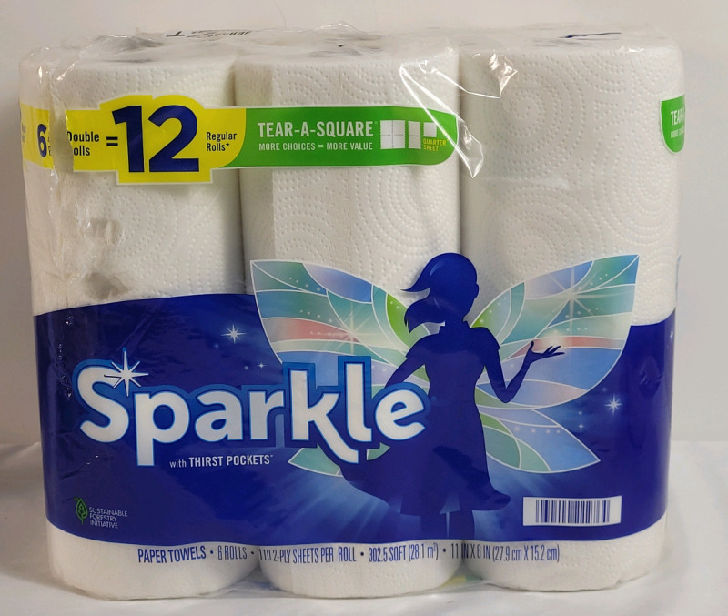 New - Six (6) Rolls Sparkle Paper Towels .