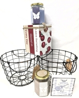 New DOLLY PARTON | Vanilla Bean + Clean Jeans 198g Scented Candles, 3.8" Wood Guitar Sentiment Sign, 5.9" Something Good Deco Book Set & 2 Unaffiliated Wire Storage Baskets 8" x 8" x 6.1" Tall