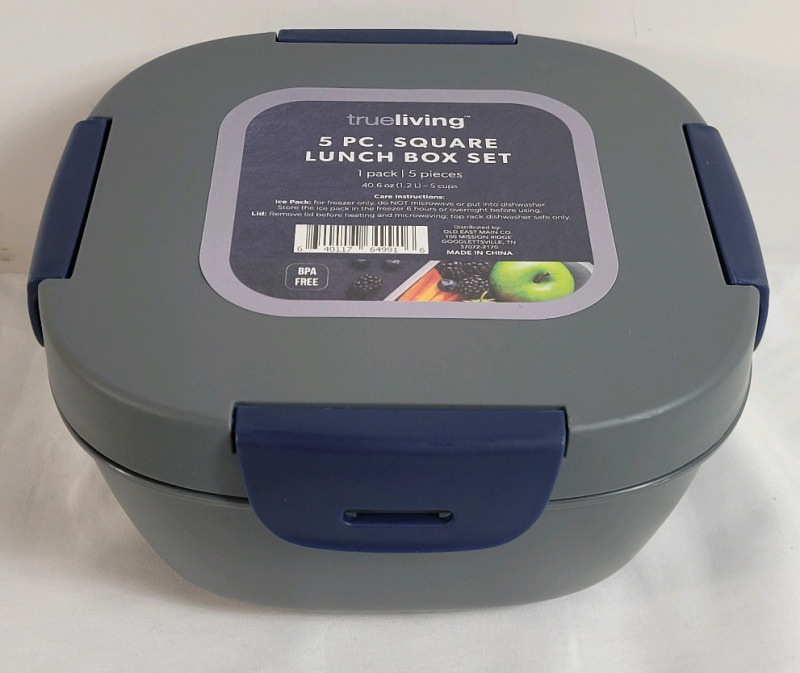 New - TrueLiving 5pc Square Lunch Box Set .