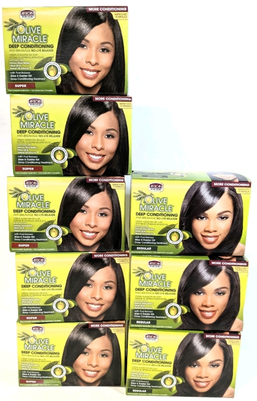8 New OLIVE MIRACLE No-Lye Hair Relaxer Systems : 5x Super, 3x Regular
