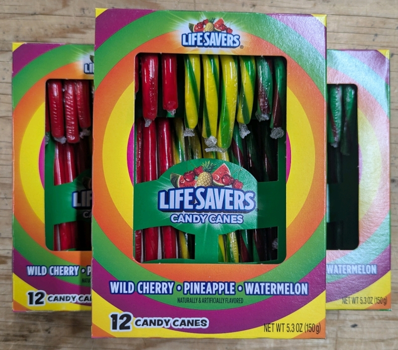 New: 3 Lifesavers Candy Canes - 12 Per Pack - Exp 06/2027