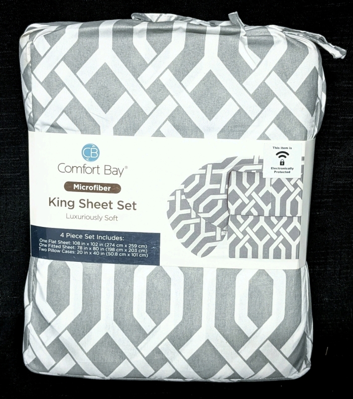 New KING Size COMFORT BAY Microfiber Sheet Set : Flat Sheet, Fitted Sheet + 2 Pillowcases