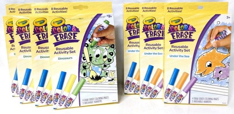 7 New CRAYOLA Color & Erase Reusable Activity Sets : 4x Dinosaurs, 3x Under the Sea : 8 Reusable Activities ea