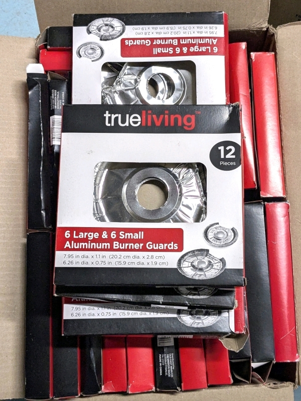 [Vendor Special] 50 New Packs TrueLiving 12-Piece Large & Small Aluminum Stove Burner Guards : 7.95" Diameter x 1.1" & 6.26" Diameter x 0.75"
