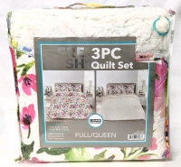 New FULL/QUEEN Size FreshHome 3pc Quilt Set with Reversible Quilt (86" x 86") & 2 Pillow Shams (20" x 26")