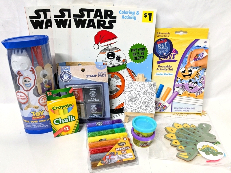 New Arts & Crafts : Disney Toy Story "Make Your Own Forky" Kit, 3 Star Wars Coloring Books, 2 Stamp Pads, Crayola Reusable Color Set, Crayola Chalk +