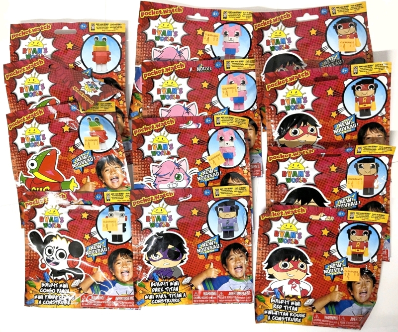 12 New RYAN'S WORLD Mini Build-It Character Kits : 3x Lexa, 3x Gus, 4x Red Titan, 1x Dark Titan, 1x Panda