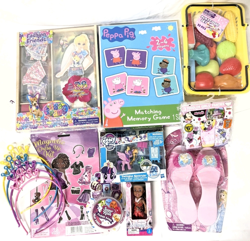 New Toys + Size 2T/3T Girls Panties | LISA FRANK Magnetic Wooden Dress-Up Doll, Peppa Pig Matching Game, Sugar Rush Cloud Sand, My Little Pony