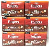 6 New Boxes FOLGERS Toasty Hazelnut Flavoured Coffee Keurig K-Cup Pods - 10 Cups per Box | Best By Dec 12 2025