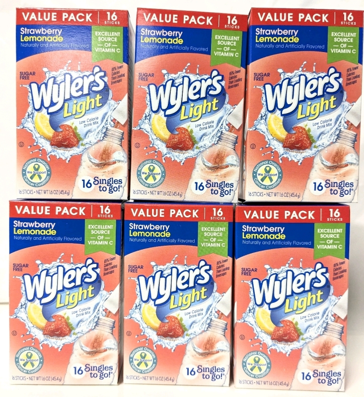 6 New Wyler's Light Sugar Free Strawberry Lemonade Singles to Go - 16 Singles per Pack | Best By Nov 2026