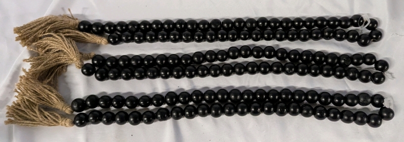 3 New 42" Long Strands of Wooden Beads with Tassled Ends.