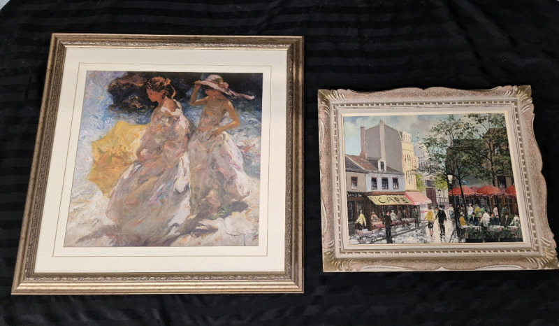 2 Vintage Framed Oil on Board & Print Signed