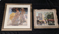 2 Vintage Framed Oil on Board & Print Signed