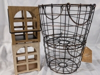 2 Wooden Lanterns (6" Tall) & 2 Wire Storage Baskets (6" Tall).