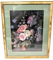 Gorgeous Framed FLORAL GLORY Floral Still Life Print with Sneaky Snail - 17.5" x 21.75"