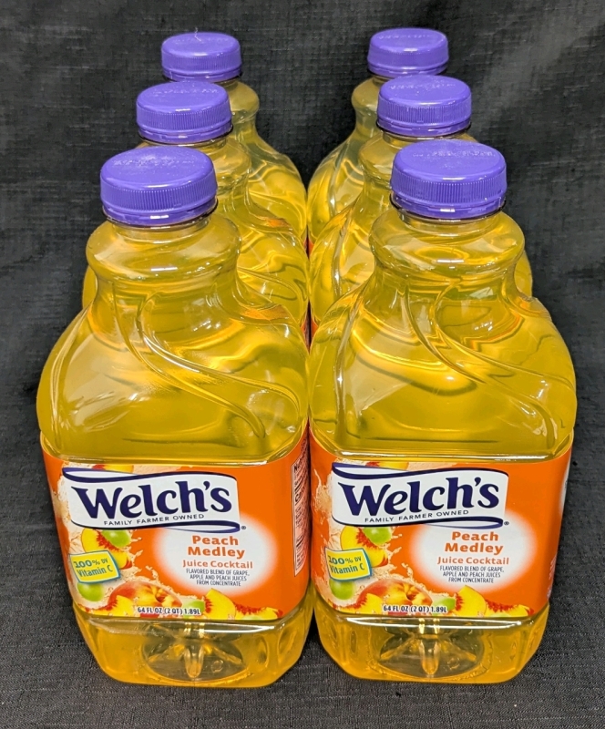6 New: Welch's Peach Medley Juice Cocktail Bottles - 1.89L Per Bottle