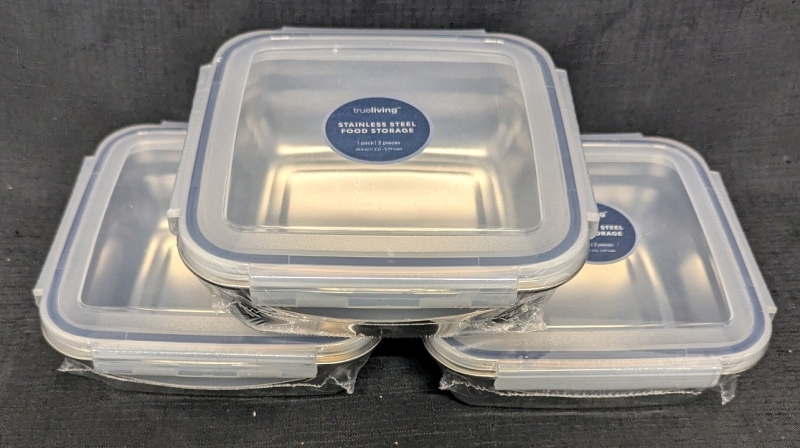 3 New: Stainless Steel Food Containers With Lid - 1.2L Volume