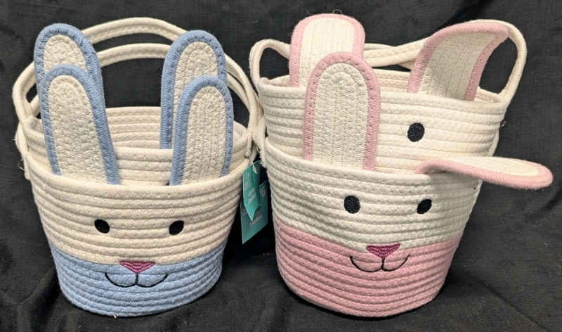 4 New: Easter Egg Baskets - 2 Blue 2 Pink - 8.5" Diameter x 6"Tall