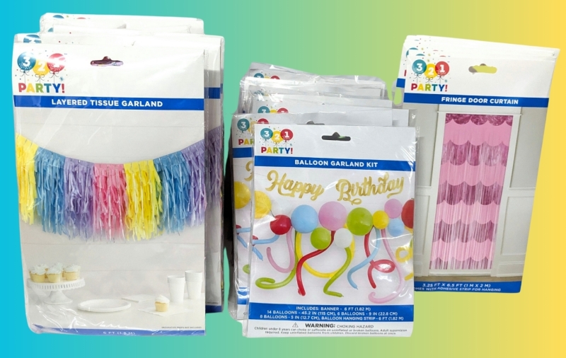 New Party Decorations : 5x 6ft Layered Tissue Garlands, 8x 6ft Balloon Garland Kits & 6x Fringed Door Curtains 3.25' x 6.5'