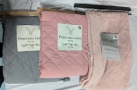 3 New Throw Blanket. 2 Forsythia Ridge Quilted Ruffle Throws and 1 Olive & Fig Sweater Throw. All 50" by 60".