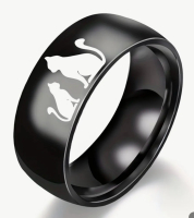 New Simple 8MM Cute Cat Pattern Stainless Steel Ring Band Size 10