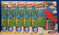 5 New | Grafix Crayon By Number Dino Themed W/ 50 Colourful Crayons Included!