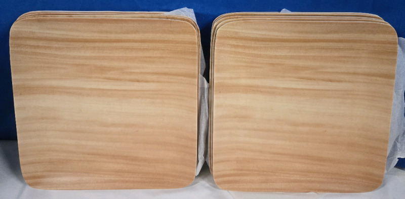 12 New | Set Of Plastic Square Plates | Looks Like Wood!