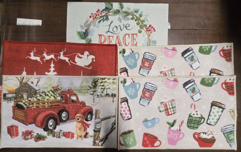 5 New | ( 4 ) Printed Rugs 17" x 27" ( 1 ) Door Mat 18" x 24"