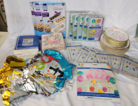 New - Party Celebration Accessories . Paper Plates , Napkins , Cake Banners , Foil Balloons , Foil Tablecovers & Cookie Boxes .