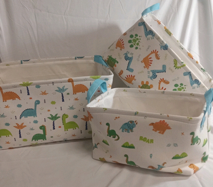 3 New | Adorable Dino Themed Baskets | Perfect for Kids | Largest Masures 8x16"