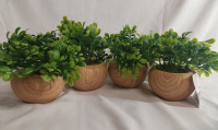 4 New | Potted Faux Plants w/ Wooden design | Measures 5"