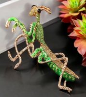 Unique Large Enamel Mantis Rhinestone Brooch 3.5 x 2 Inch