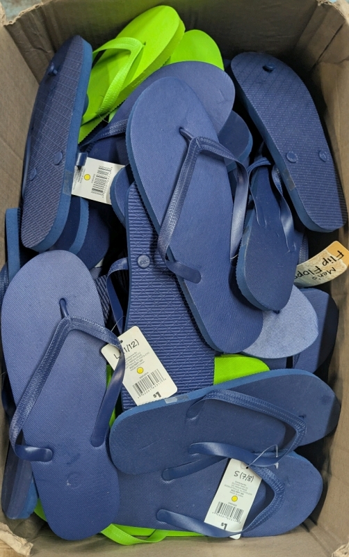 New: Flip Flop Lot - Men's, Ladies and Toddler Flip Flops of All Sizes - Too Many To Count - Mostly Men's Flip Flops