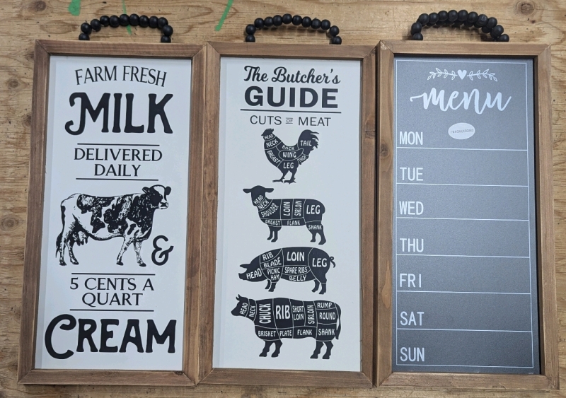 4 New: Restaurant Style Wall Frames - 2 Chalkboard Menu's, 2 Butcher Style - All Measure 20" x 10"