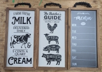 4 New: Restaurant Style Wall Frames - 2 Chalkboard Menu's, 2 Butcher Style - All Measure 20" x 10"
