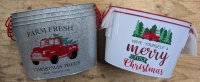 6 New: Christmas Themed Ice Buckets - 4 Farm Fresh Style and 2 Merry Christmas Style - All Measure 9" Tall x 10" Wide x 15" Across