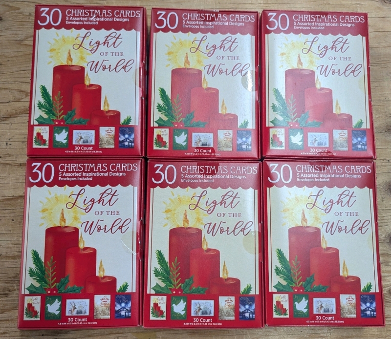 6 New: Packs of 30 Christmas Cards - 5 Styles in Each Pack, 4.5" x 6.5"