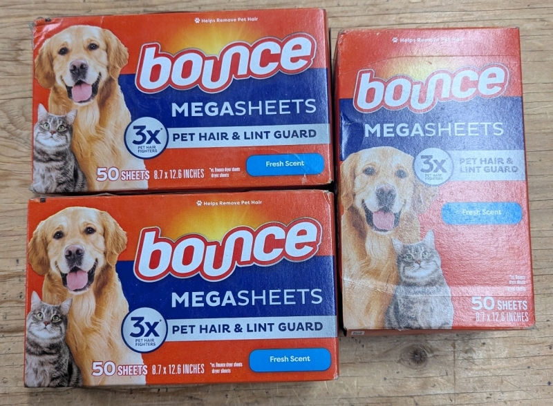 3 New: Packs of 50 Bounce Megasheets Dryer Sheets - Fresh Scent