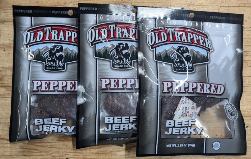 3 New: Old Trapper Peppered Beef Jerky - 92g Per Pack - Exp 04/2026