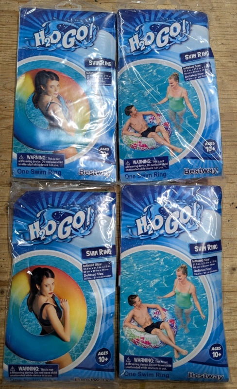 4 New: Inflatable Swim Rings - Inflate to 31.5" x 31.5" x 7.5"