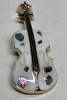 Two Elegant Rhinestone Cello Brooches Shell Inlay Violin One Black One White <br/>2 x .75&rsquo; Inch - 3