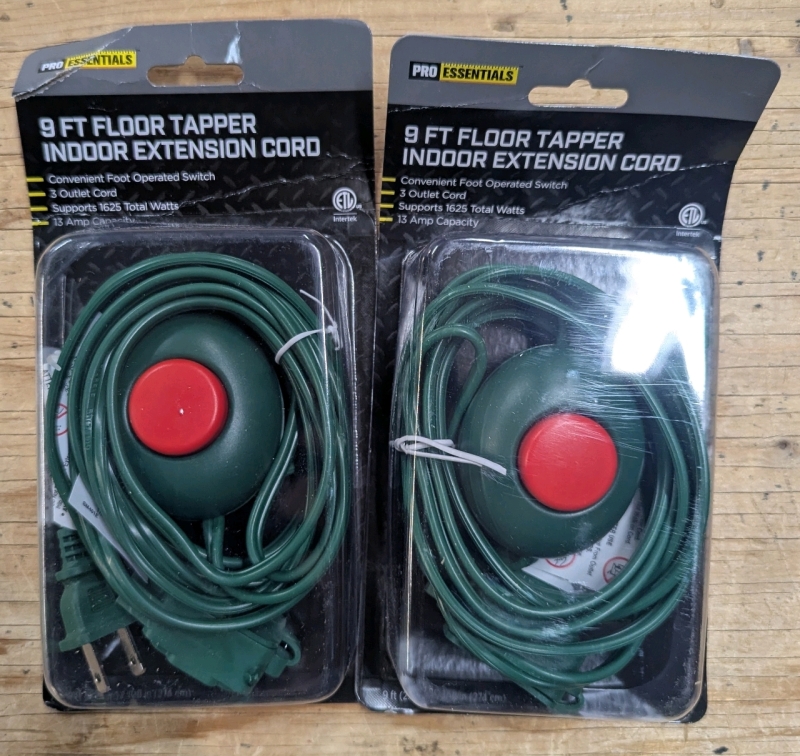 2 New: 9ft Floor Tapper Indoor Extension Cords - 3 Outlets