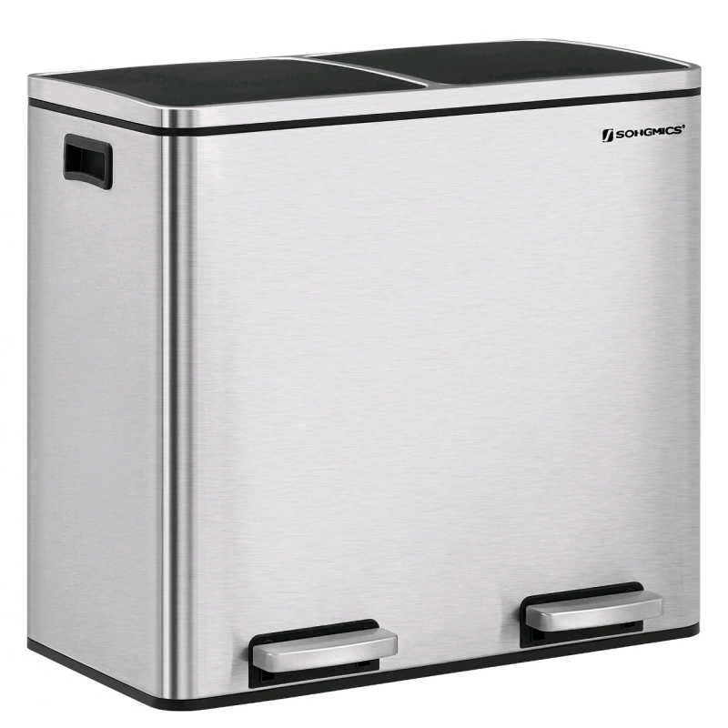 As New, As Is: Songmics Garbage Can 2 x 6.3 Gallon - Soft Close Lids and Pedals - Silver