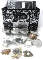 3 New Folding Storage Bins 6.5" x 12.75" x 10.25" + 4 Glass Jars with Buttons, Small Steampunk Gears, Antiqued Small Metal Stars & Extra Jar Lids