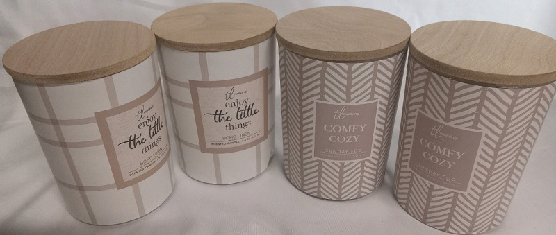4 New | Decorative Scented Candles 2x Boho Linen & 2x Sunday Fog
